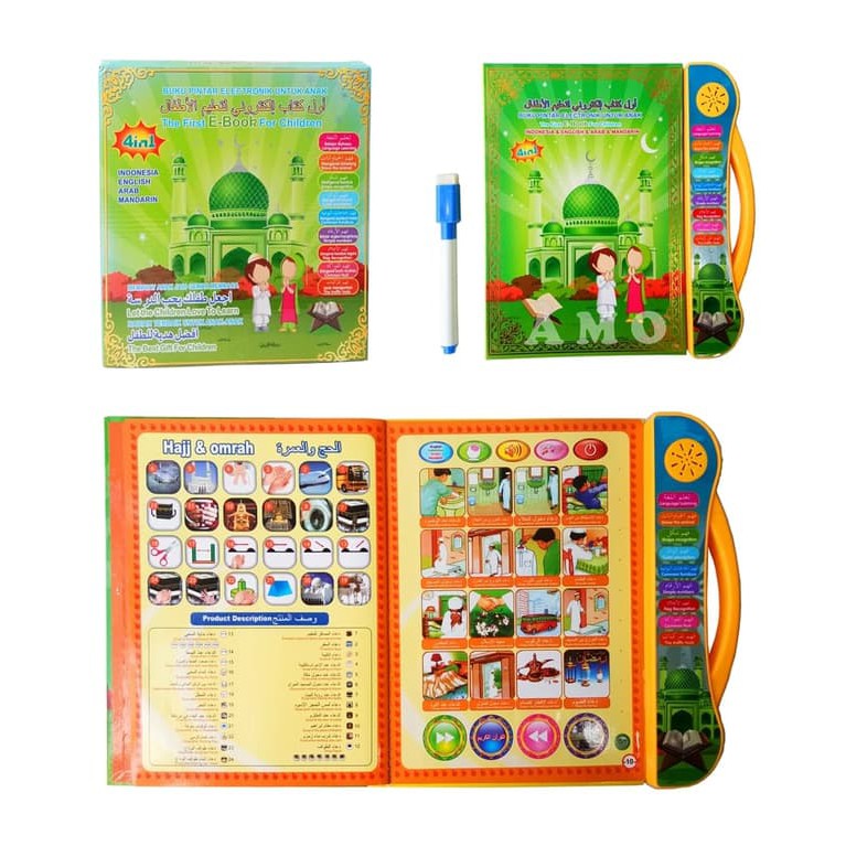 E Book Muslim 4 Bahasa + LED e-book Mainan Anak Buku Pintar Ebook Buku Muslim Elektronik PLAYPAD-2