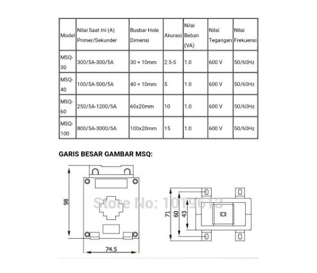 Current Transformer CT MSQ-40 400A~600A/5A EWIG.