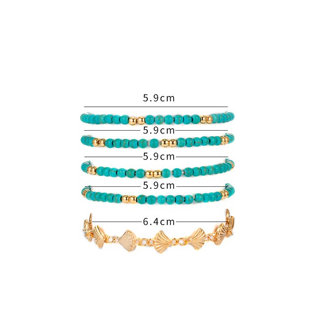 LRC Gelang Kaki Fashion Gold Beaded Shell Anklet Set Of 5 F48173