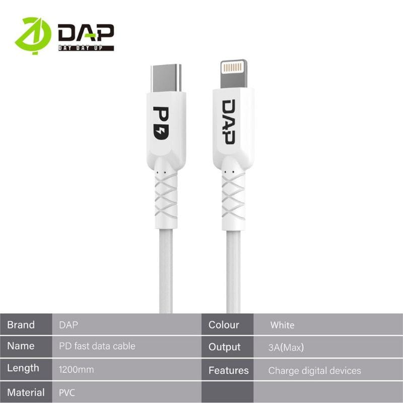 Kabel Data DAP D-CL120 TYPE-C To LIGHTNING Kabel Charger DAP D-CL120 TYPE C Ke IPH Kabel Casan DAP D-CL120 TIPE C Ke LIGHTNING