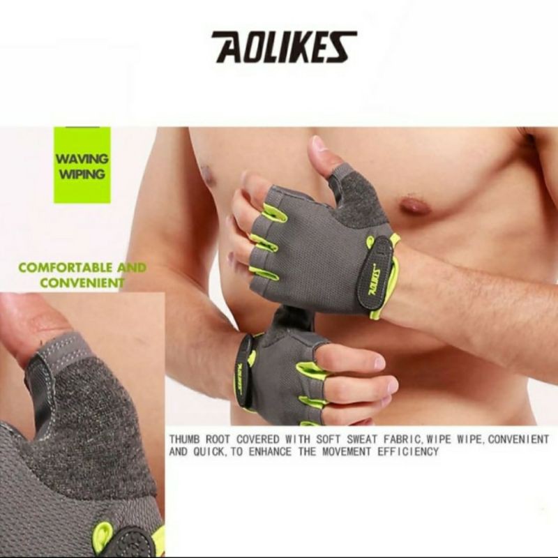 sarung tangan AOLIKES 112 half finger gloves gym fitness yoga olahraga sepeda MTB Roadbike seli