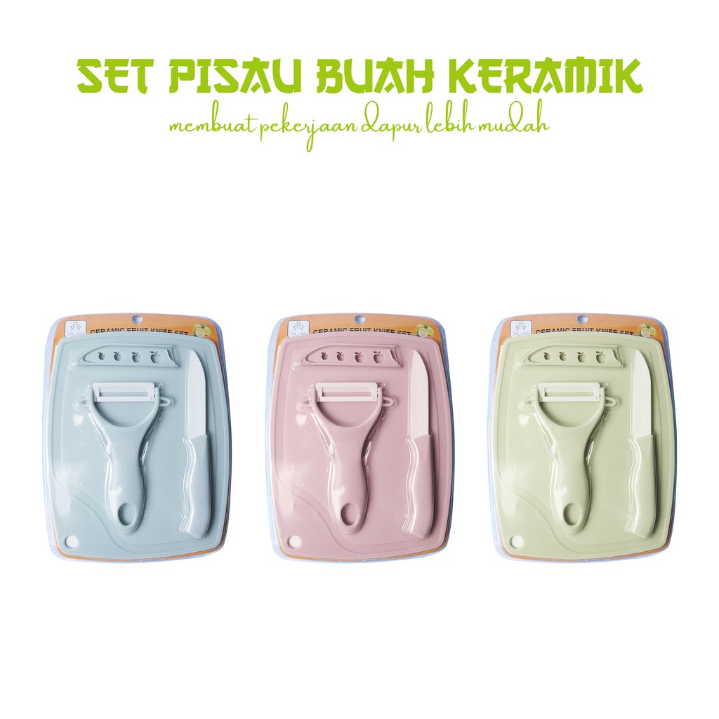 Pisau Set Ceramik 3in1 pisau buah ceramic - talenan - peeler - Talenan Set Dapur