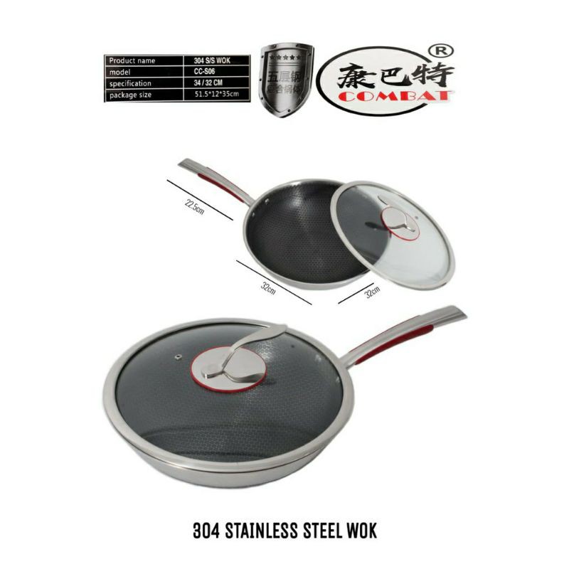 Combat wok pan Stainless Steel - wajan anti lengket
