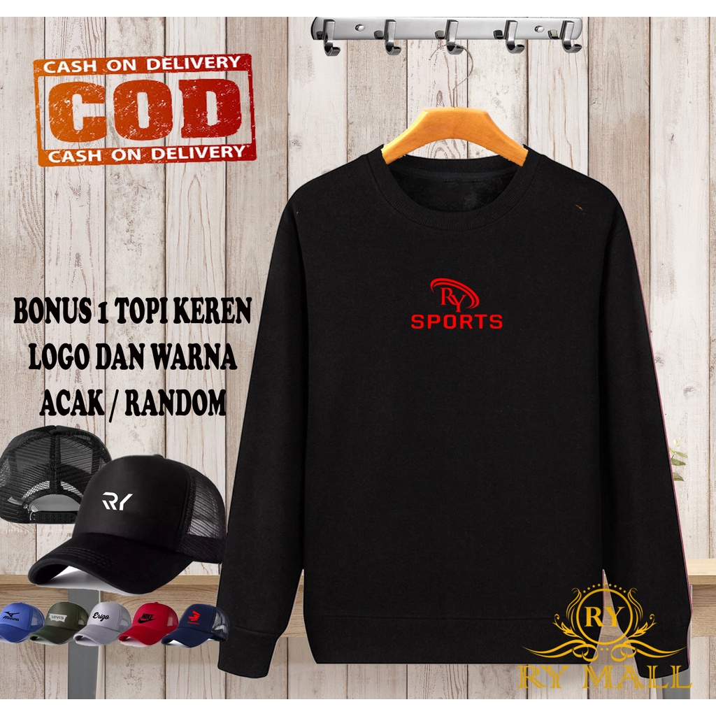 FREE TOPI.. Sweater RY SPORTS Motif Merah + Topi / Random / Sweater / Hoodie/ Resleting