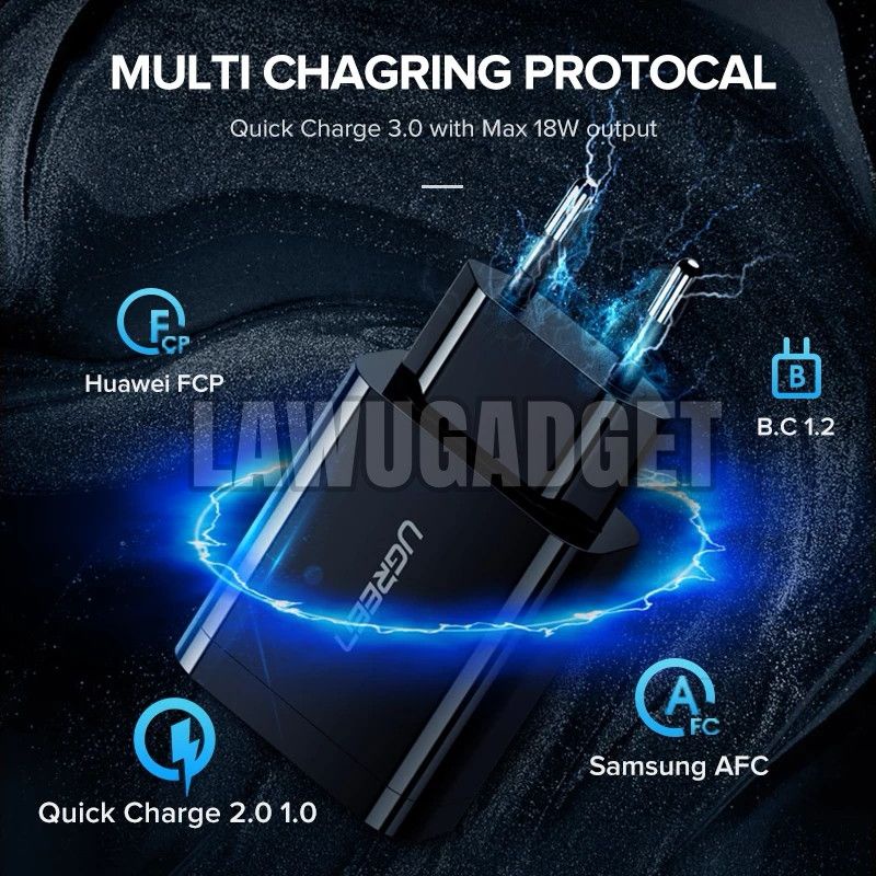 UGREEN USB Charger 3A QC Quick Charge 3.0 18 Watt untuk Fast Charging Xiaomi Redmi Note 8 9 10  Asus