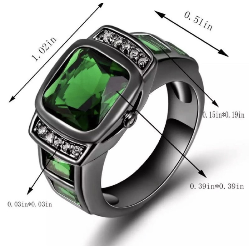 Cincin Emerald Zamrud Stone Elegan Mewah Minimalis Modern Black Platted Hijau Jamrud