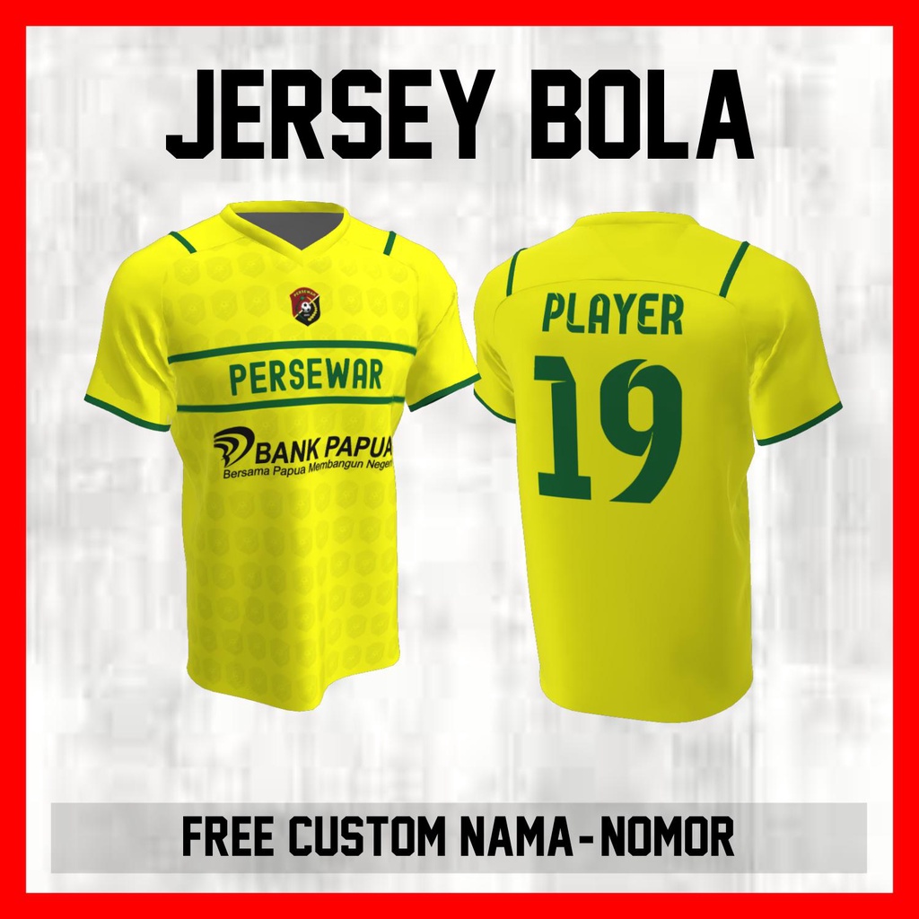 Kaos Bola Jersey Persewar Waropen Klub Garis Bahu Baju Custom Nama dan Nomor Punggung - 92