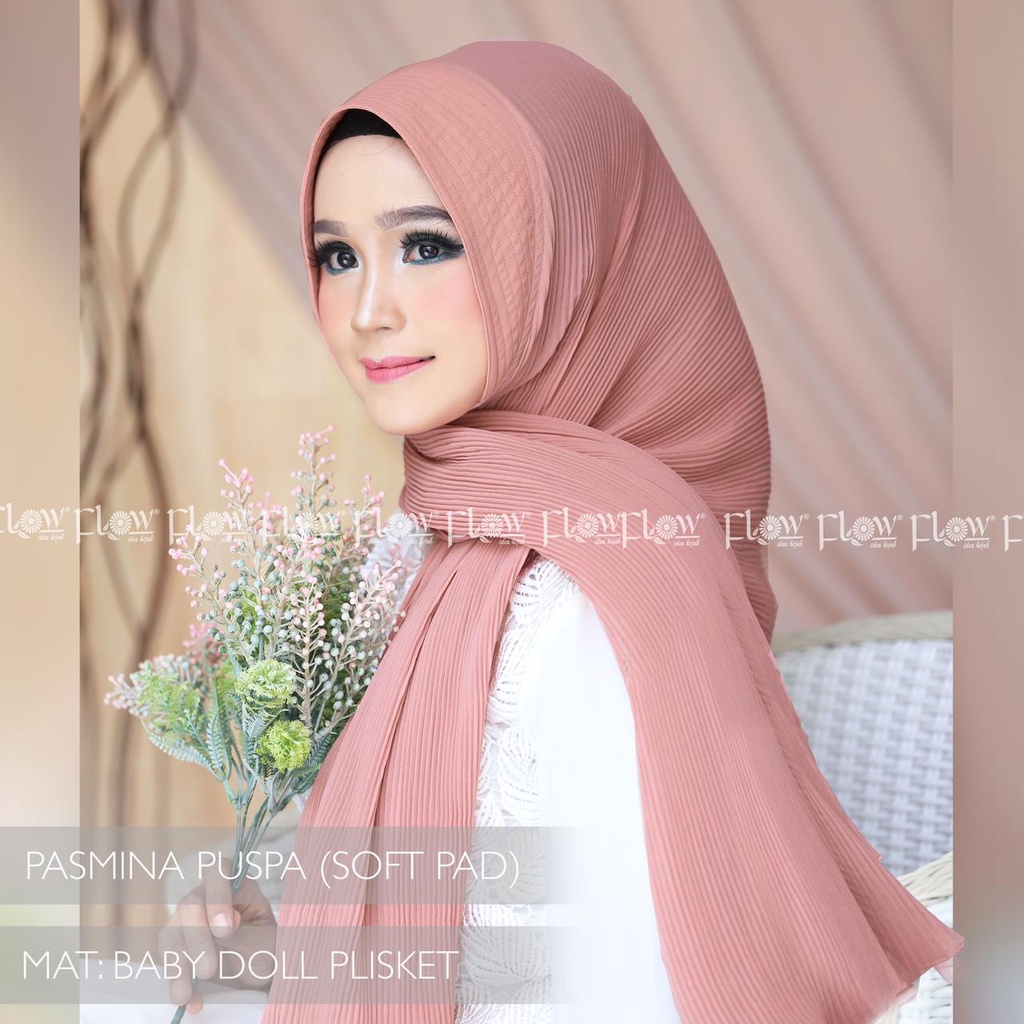 Pashmina Instan Puspa Ori Flow (New Pattern) (Mohon Baca Deskripsi)-SALMON