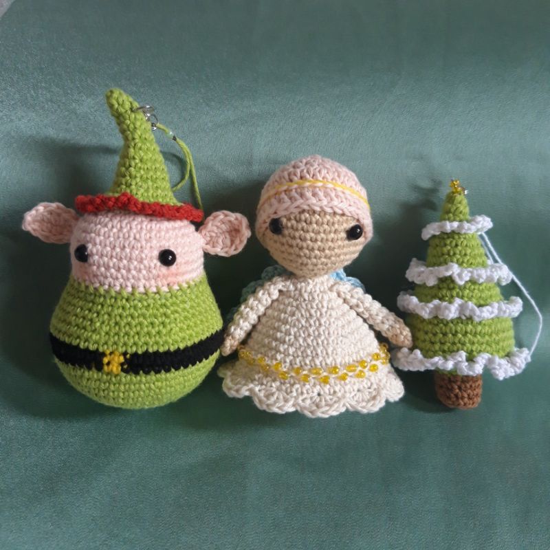 ornamen natal rajut set, Christmas ornaments set