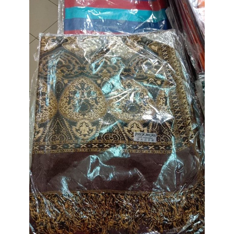 Pashmina Cashmere motif | Selendang | Scarf | Syal | Shawl |-Coklat