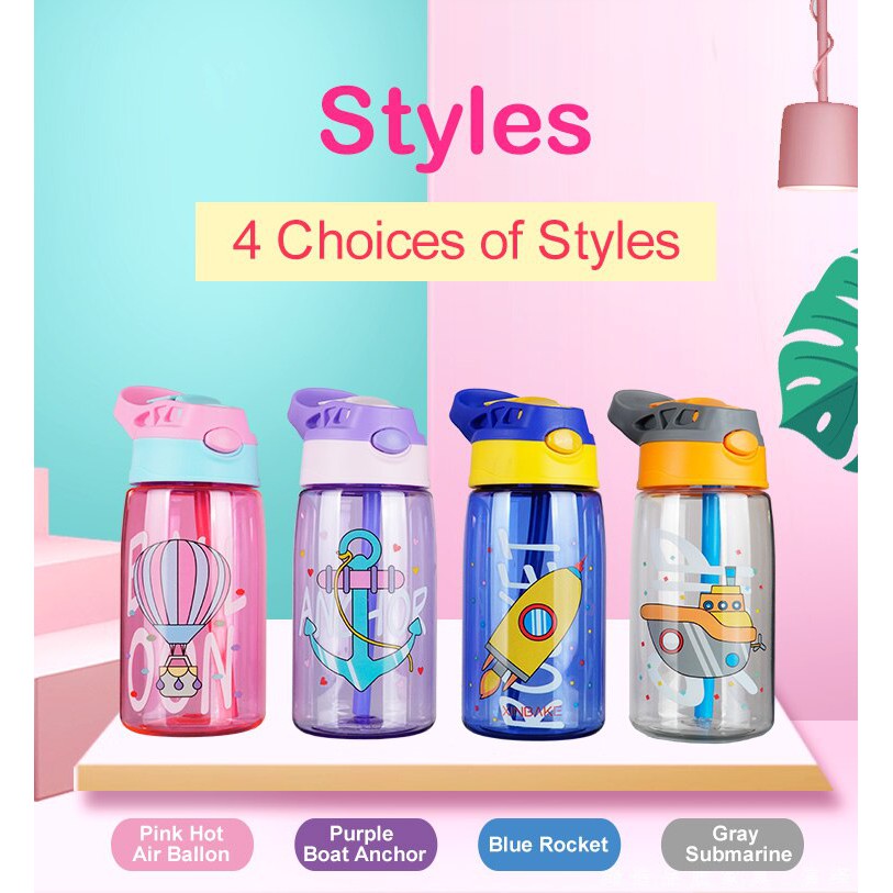 Botol Minum Anak Lucu Motif Karakter Imut dengan Sedotan 480ml BPA FREE