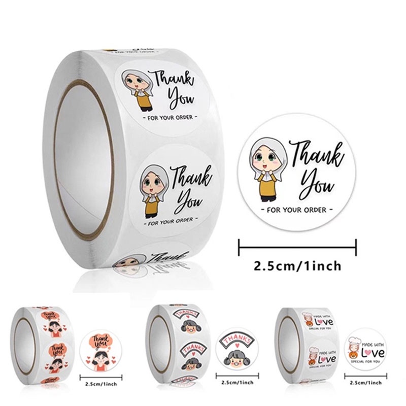 beauty jaya - Cetakan Sticker Custom Varian Thank You Made White Love Four Your Order Hijab 2.5cm - Limited Edition Paling Murah 1Roll Isi 500Pcs Stiker