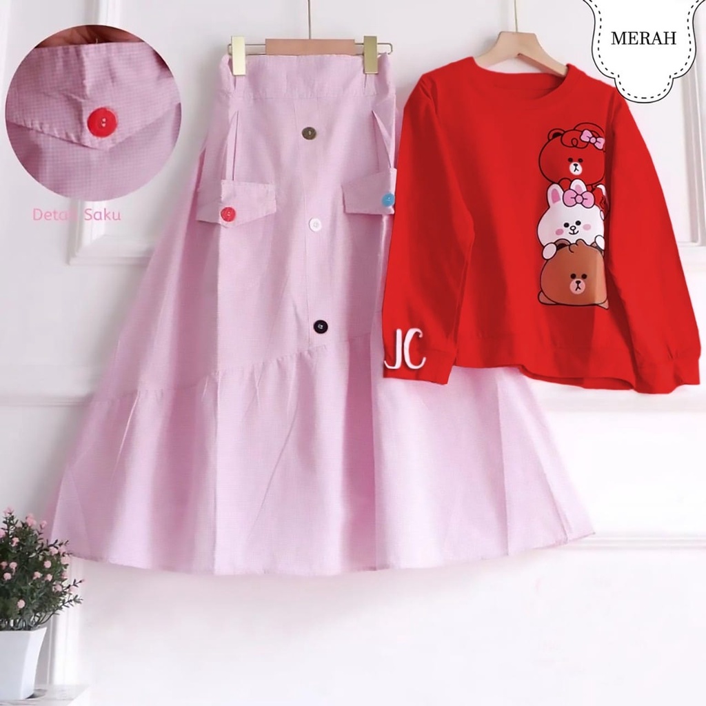 PCS SET GAIA KIDS FASHION PAKAIAN ANAK PEREMPUAN SETELAN ATASAN DAN ROK JC