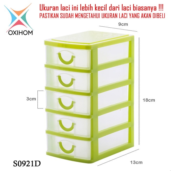 Oxihom Laci Plastik Susun Mini Kecil Drawer Storage Cabinet - S0921D Hijau