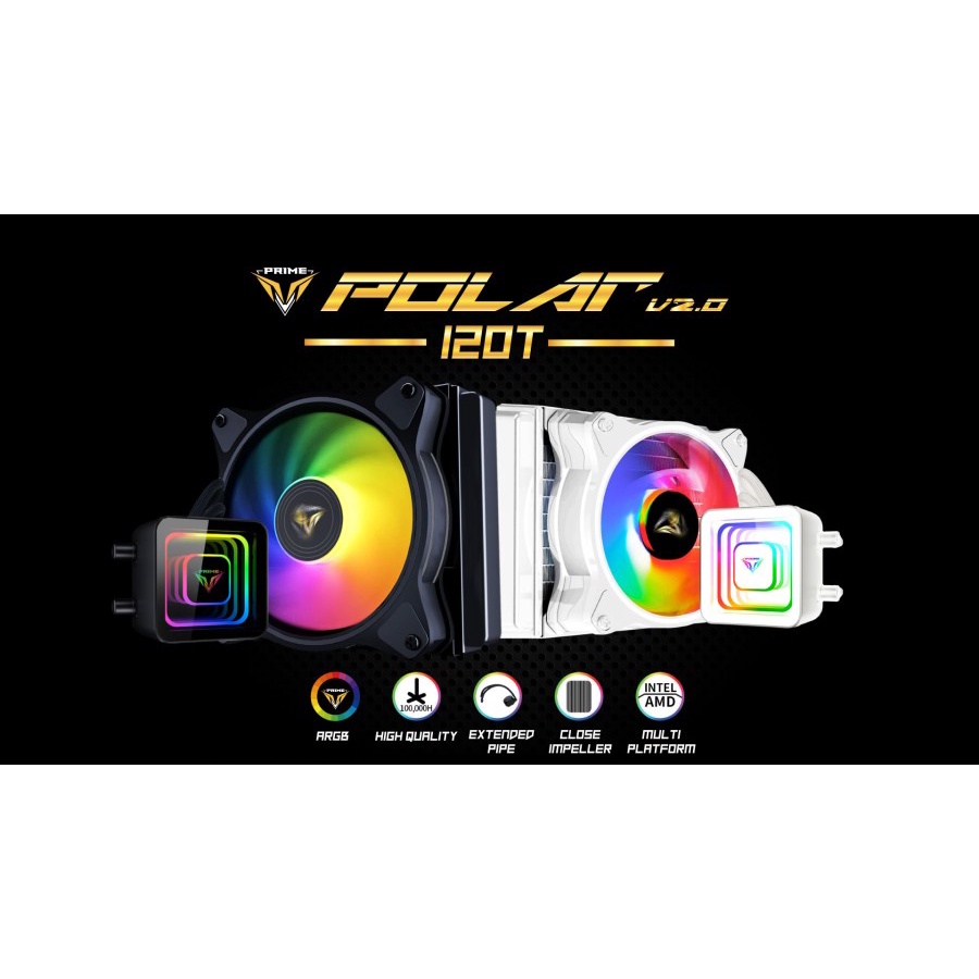 PRIME POLAR 120T V2.0 ARGB Liquid Cooler with Rainbow Effect Pump Head