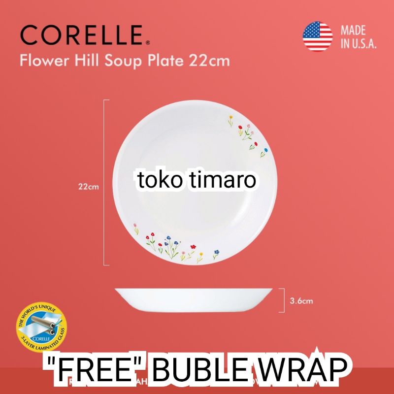 CORELLE FLOWER HILL SOUP PLATE 22CM