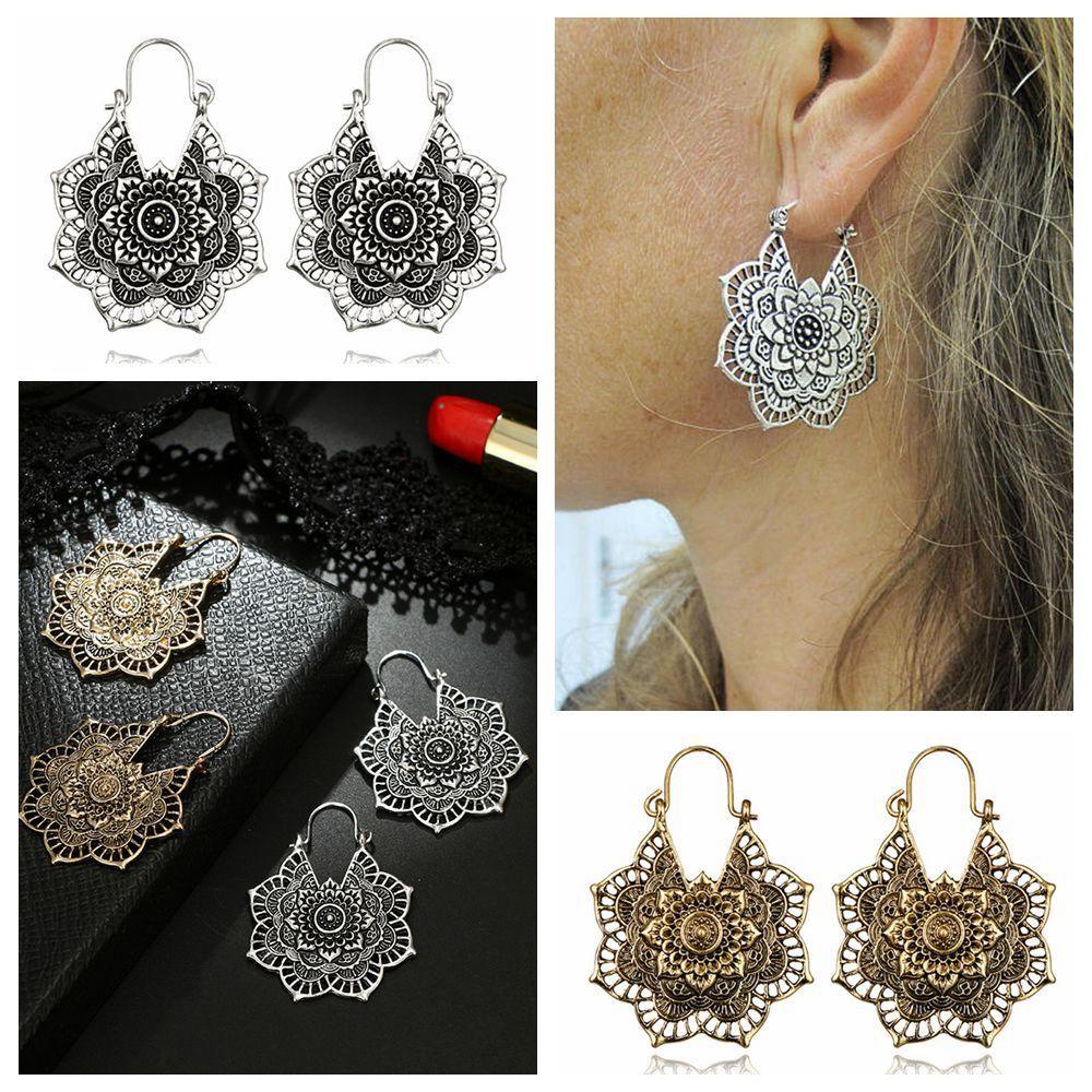 Anting Bunga Nanas Liontin Bunga Mandala Tribal Jipsi Antik