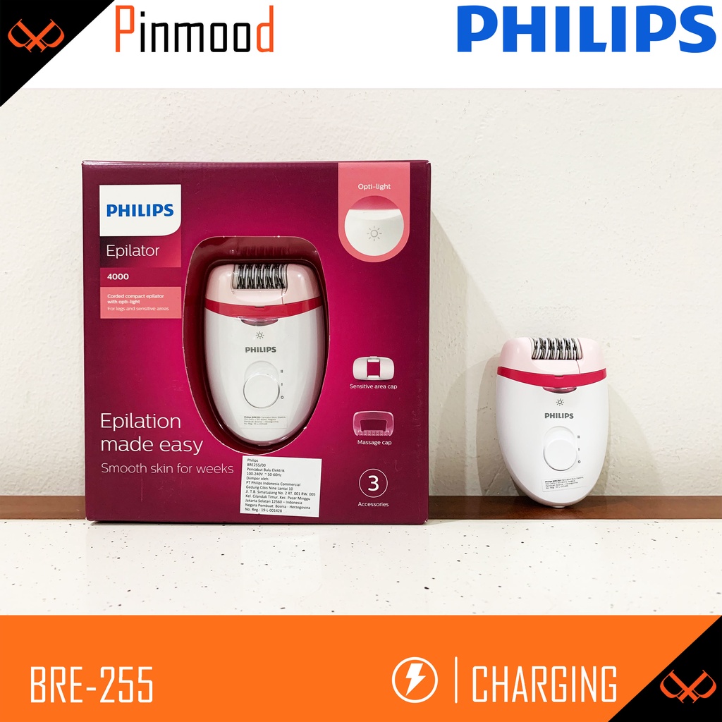 PHILIPS SATINELLE ESSENTIAL EPILATOR BRE-255 SHAVER PENCUKUR BULU WANITA SMOOTH SKIN WASHABLE CHARGE