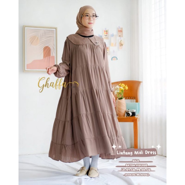 Midi dress kekinian polos / Lintang midi dress by ghaffa the label / dress polos premium