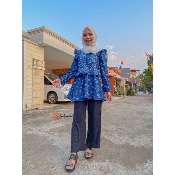 Zenia Blouse Atasan Batik Kerja Kantoran Wanita Cantik Modern Kekinian Premium