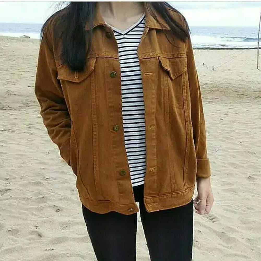 US - Jaket Jeans Denim Levis Oversize Coklat Wanita