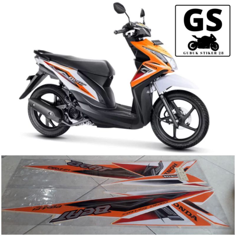 STRIPING STIKER LIS BODY MOTOR HONDA BEAT 2014 PUTIH ORANGE