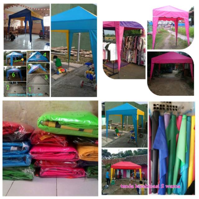 Atap tenda jualan 2x2 biru, tenda biru tanpa rangka besi, atap tenda cafe biru
