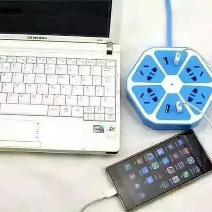 Colokan usb stop kontak bersegi enam 4usb hexagon vanstar - Biru