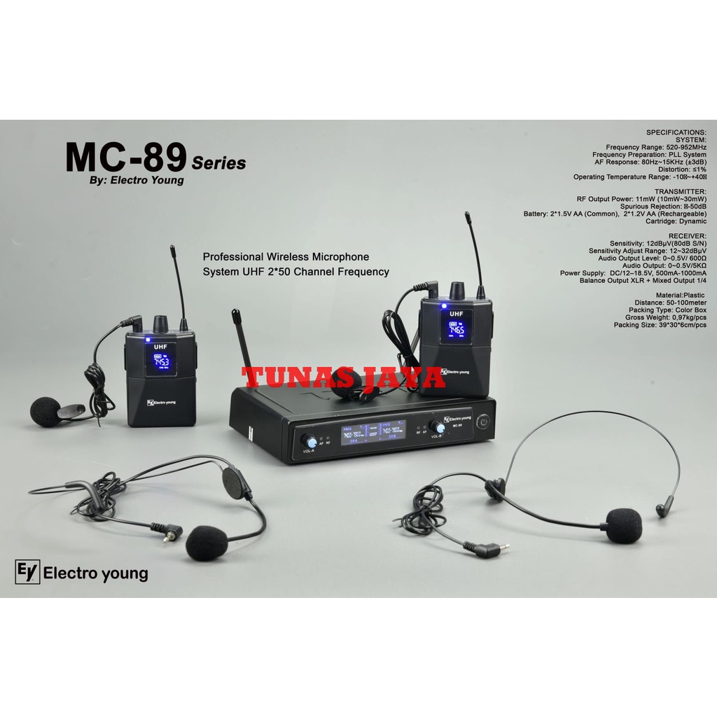 Mic Wireless Electro Young MC89 - MC-89 Original Dual Clip On Headset