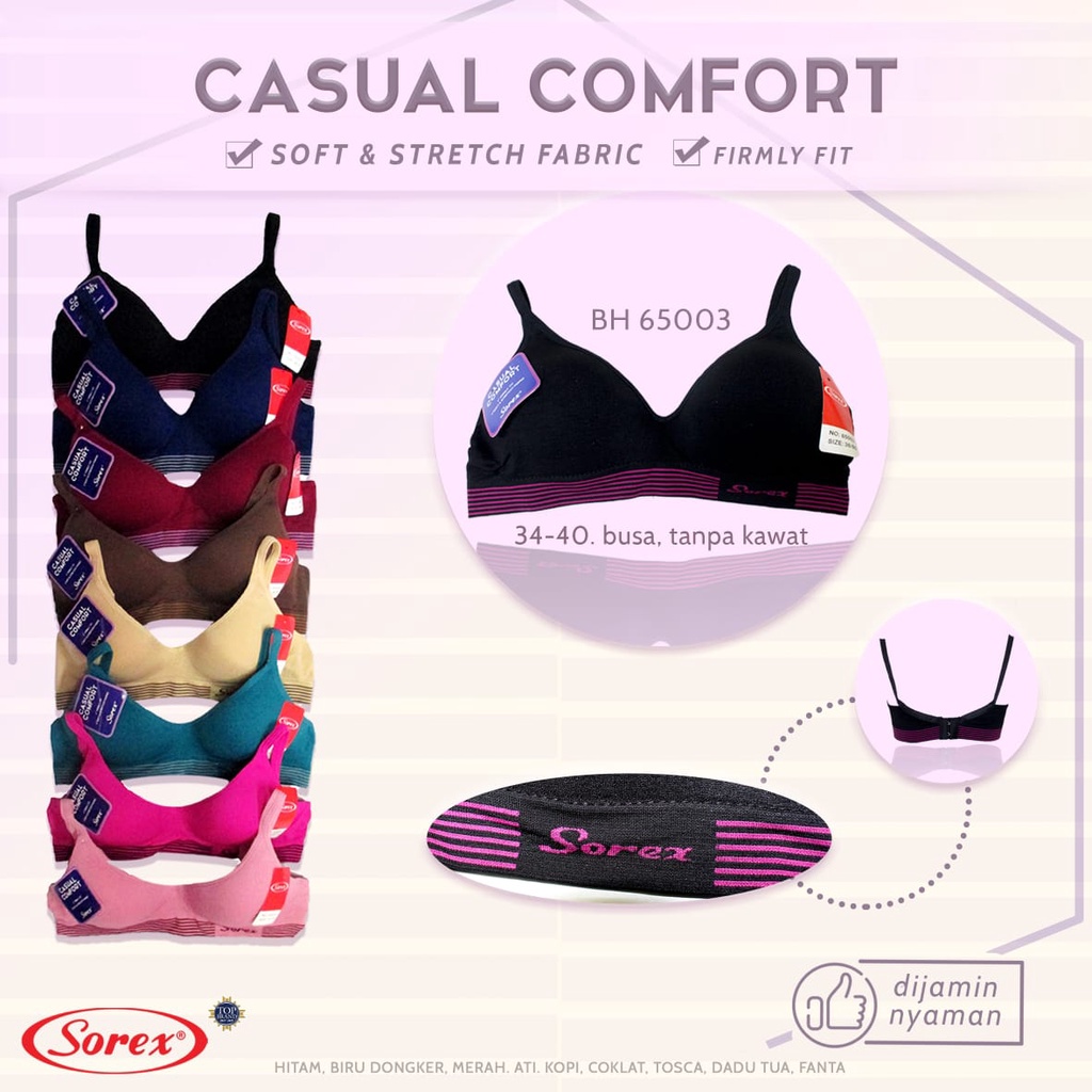 1 Pcs Bra BH SOREX 65003 - Sport Bra Casual Comfort Tanpa Kawat