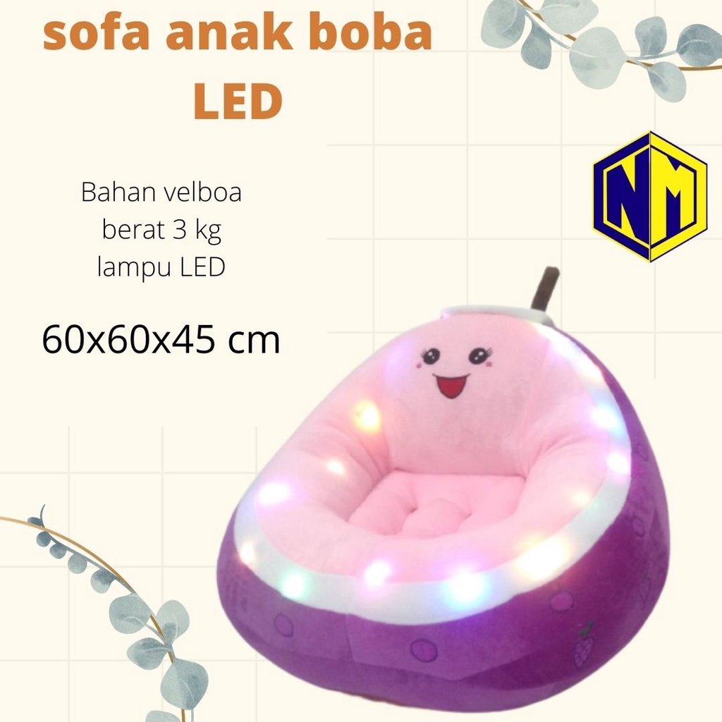 Sofa anak karakter Boba plus lampu LED Sofa Lucu