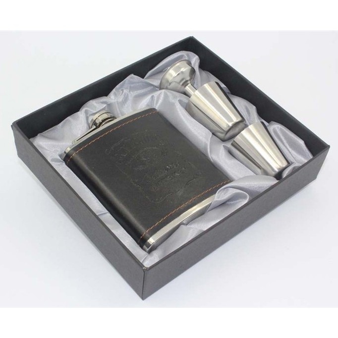 Botol Bir Hip Flask Stainless Steel Leather dengan Shot Glass 7Oz