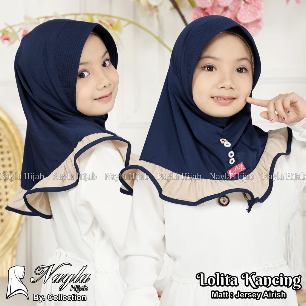 Kerudung Anak Instan Model LOLITA KANCING Jersey Airis Hijab Anak Jersey Original Nayla Hija'b