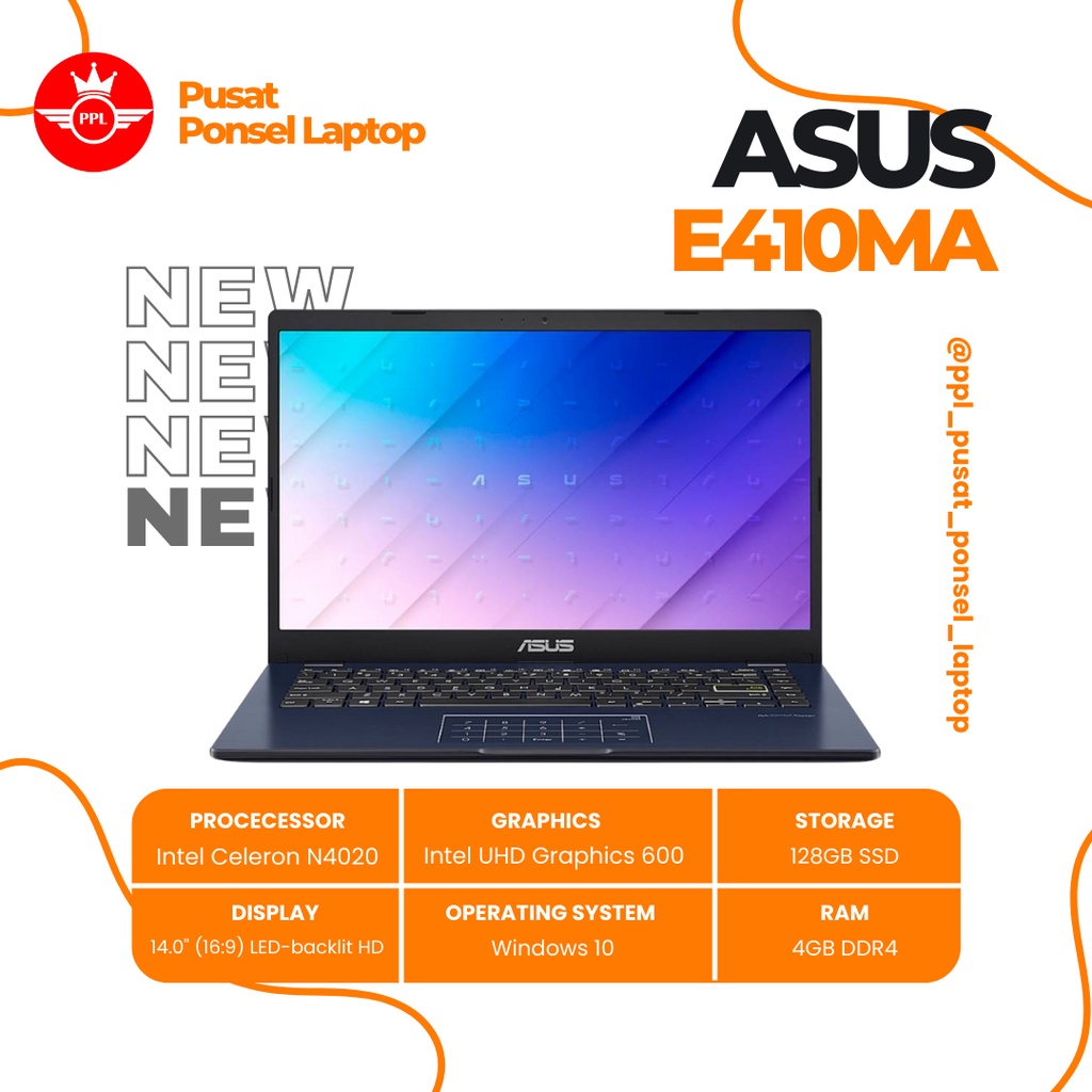 ASUS E410MA INTEL CELERON N4020 | RAM 4GB DDR4 | SSD 128GB | WIN 10 | 14" INCH