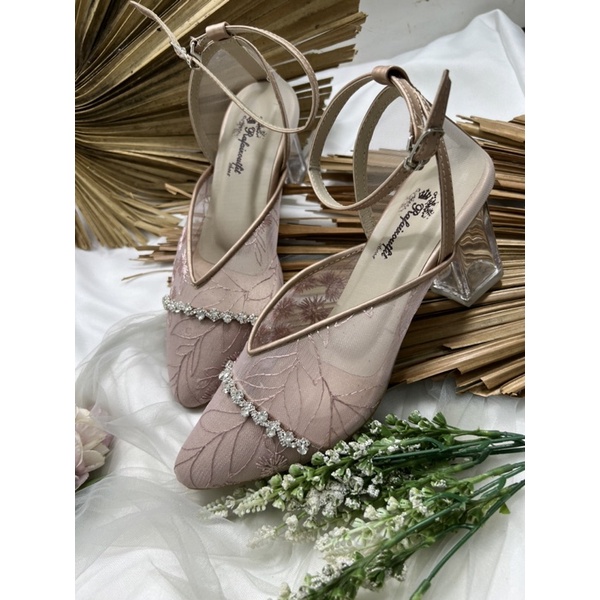 Rafaizoutfit  sepatu wanita violin rosegold tinggi 7cm kaca