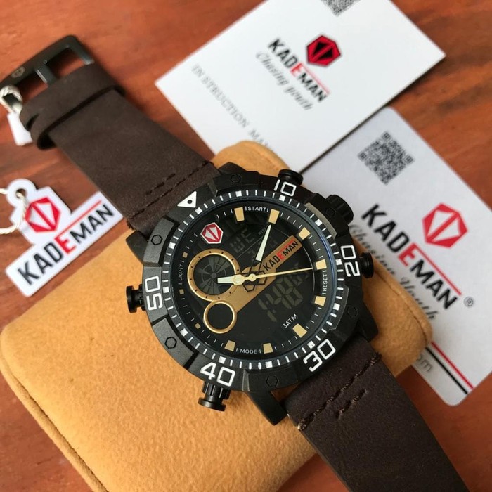 JAM TANGAN PRIA KADEMAN KULIT ORIGINAL DOUBLE TIME ANTI AIR COWOK ANALOG ADA 5 WARNA