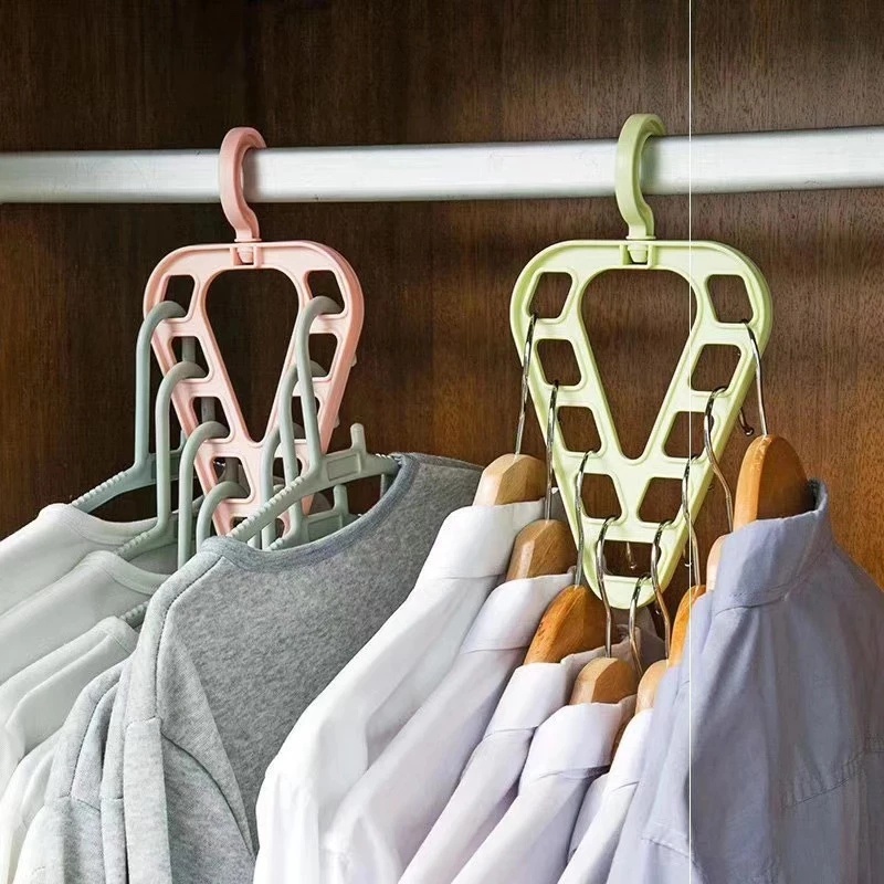 Multifunctional Triangle Nine-hole Hanger / 360° Swivel Laundry Clothes Drying Closet Organizer