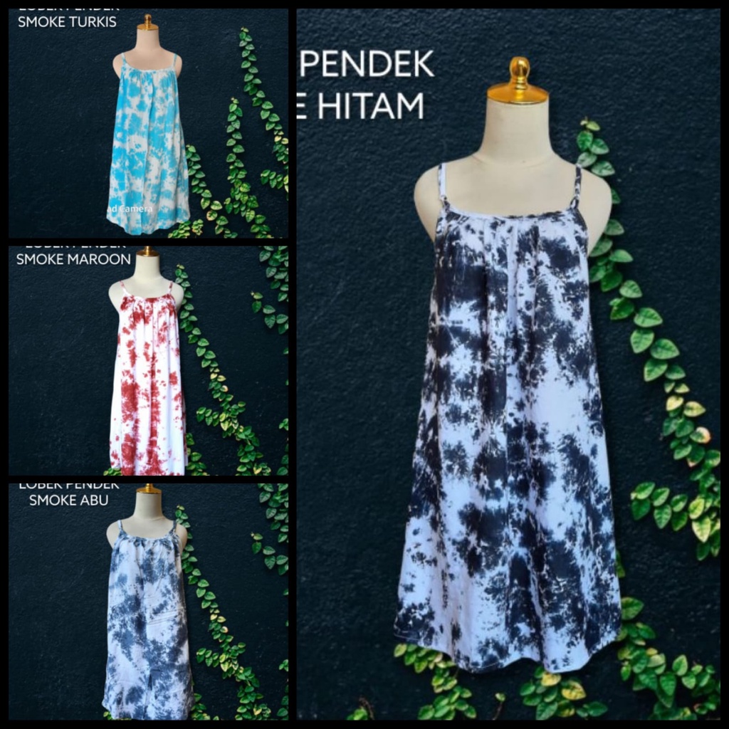 REALPICT - Dress Lobek Bali Pendek Motif Smoke Rayon Adem Fashion Wanita Terbaru Kekinian Tye Die