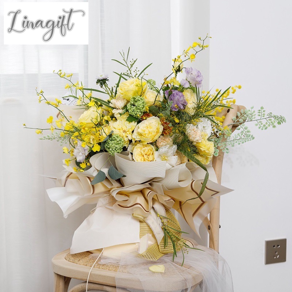 ( 5 Lembar ) TRANSLUCENT GOLD FRAME - FLOWER WRAPPING PAPER PLASTIC CELLOPHANE GOLD LINE MATTE KERTAS BUNGA BUKET FLORIST