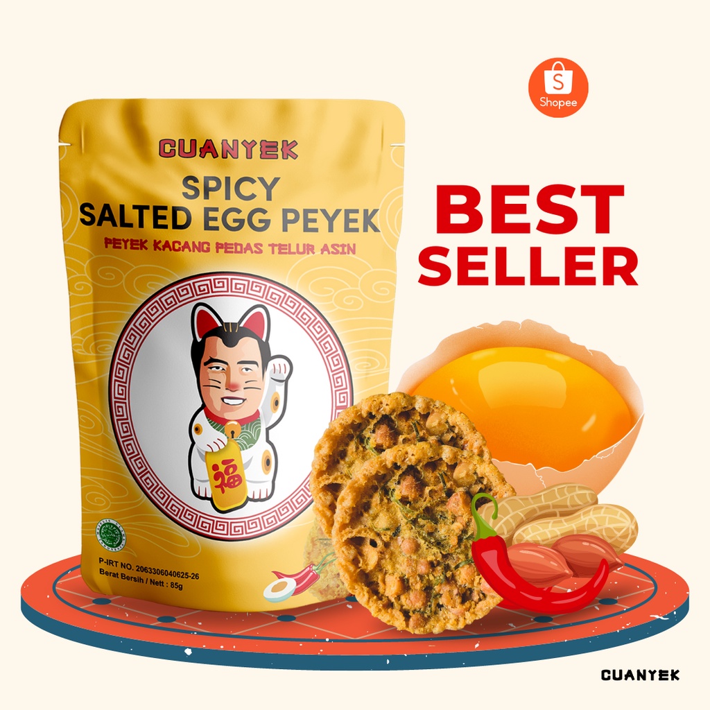 

CUANYEK Spicy Salted Egg Peyek - Peyek Kacang Pedas Telur Asin (85gr)