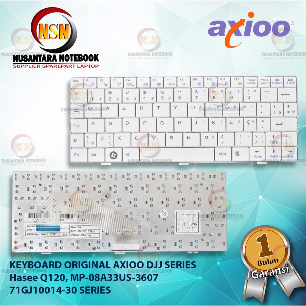 Keyboard Original Axioo DJJ Hasee Q120 MP-08A33US-3607 White Series