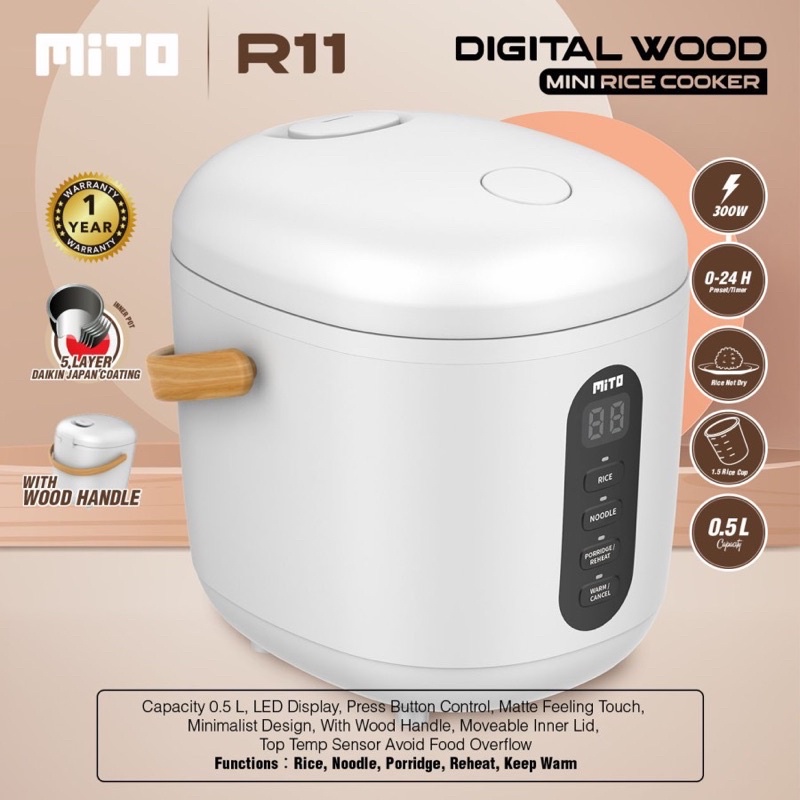 MITO RICE COOKER MINI DIGITAL R11 R-11 0,5 L GARANSI RESMI