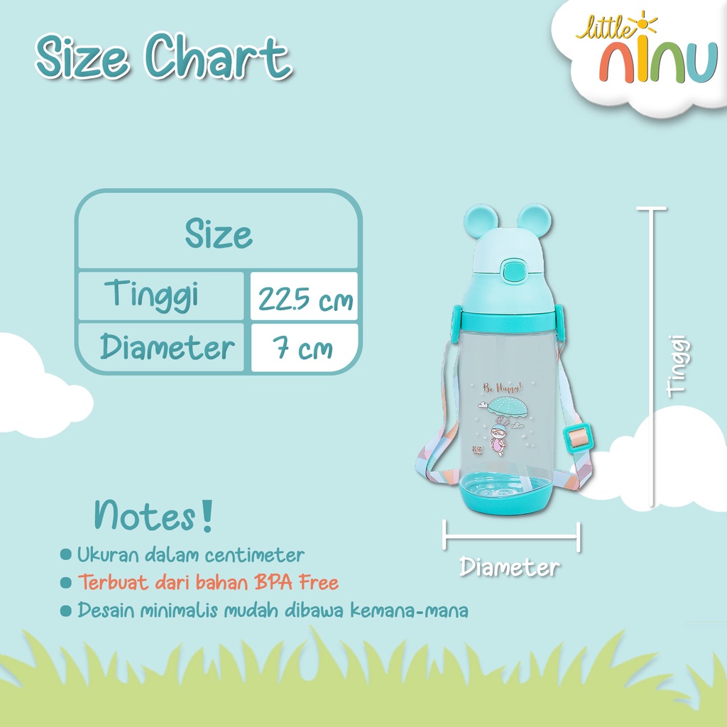 LITTLE NINU Botol Minum Anak Sedotan Water Bottle Straw Karakter 480 ml