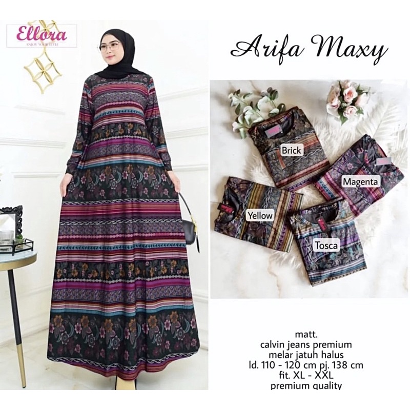 Arifa Maxy - Gamis Calvin Jeans Terbaru LD110+ Jumbo / R.25 - 023-6795