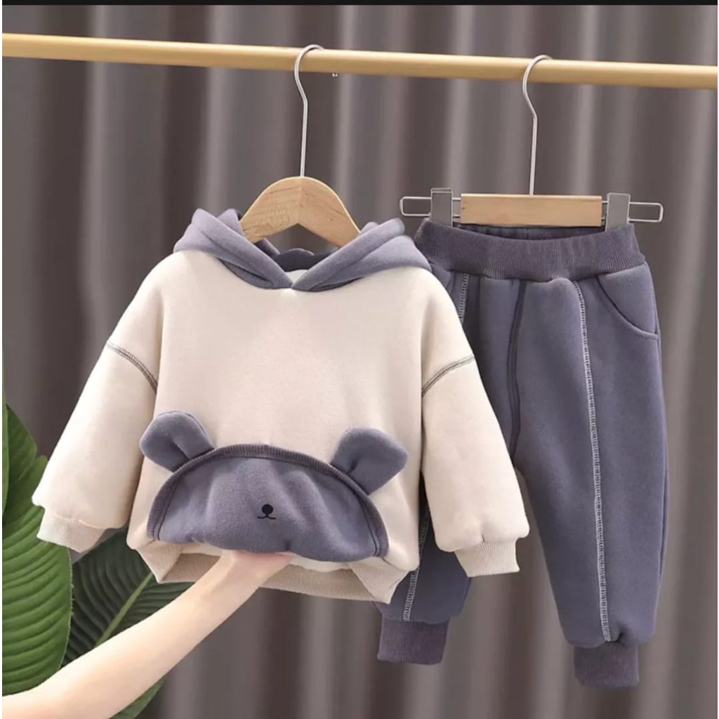 PAKAIAN BAJU ANAK UMUR 1-5 TAHUN SETELAN BAJU ANAK MOTIF BERUANG HOODIE DAN CELANA ANAK SETELAN ANAK