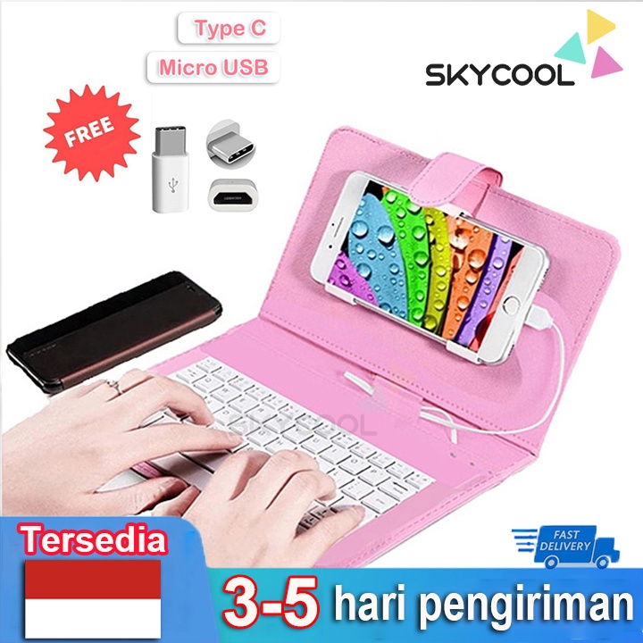 Mini Keyboard untuk Ponsel Tablet dengan PU Kulit Sarung Sarung Penutup Penyesuaian untuk 8 Inch Kompatibel dengan OTG Android Universal Tipe C Port USB Mikro