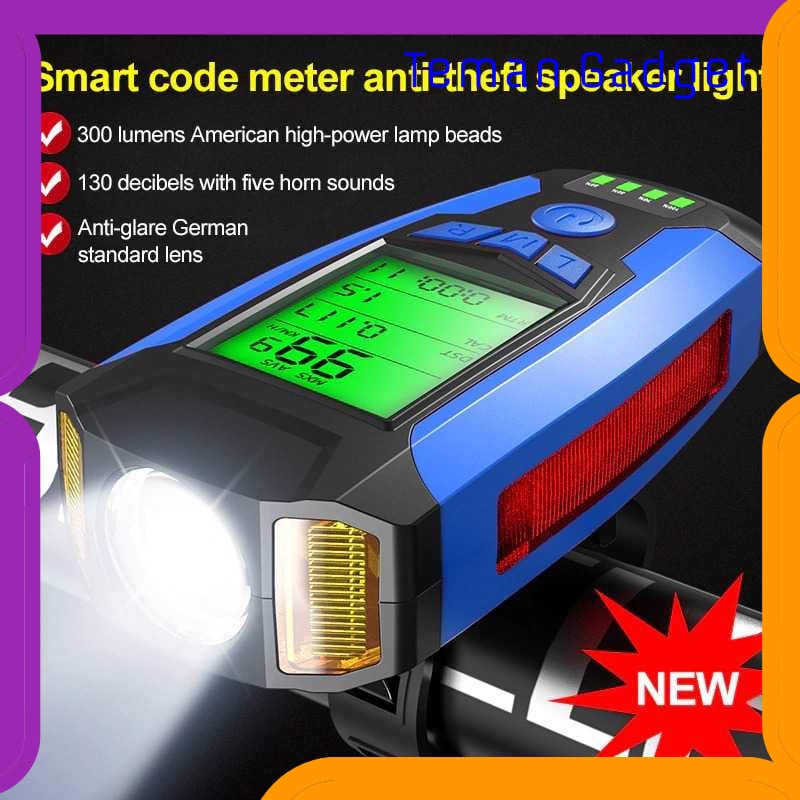 TG-IB766 ANLOOK 4 IN 1 LAMPU SEPEDA + KLAKSON + SPEEDOMETER RECHARGE1200MAH