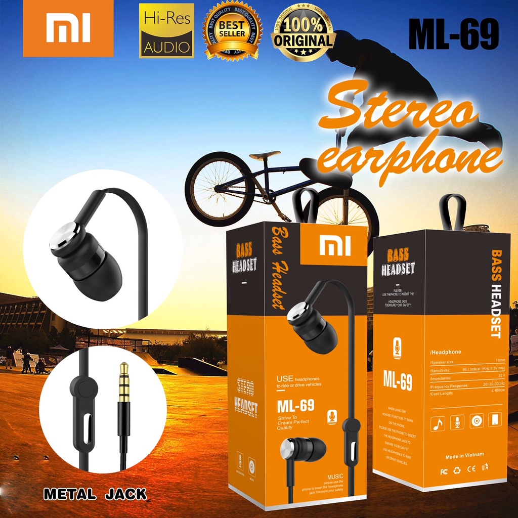 MIINII Headset ML69 Earphone+Mic Branded Stereo Music Bass