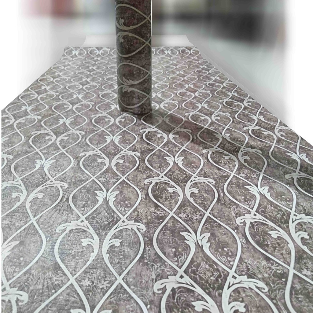 Motif Ulir Tralis Coklat Elegan / Wallpaper Stiker Dinding 10 Meter x 45 Cm / Bahan PVC Anti Air