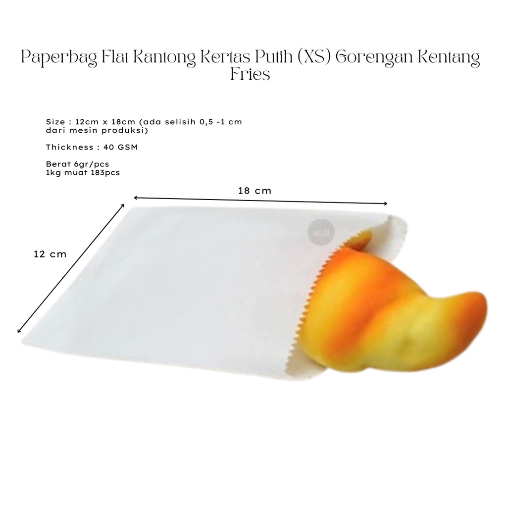 

Paperbag Flat Kantong Kertas Putih 12x18 (XS) Gorengan Kentang Fries